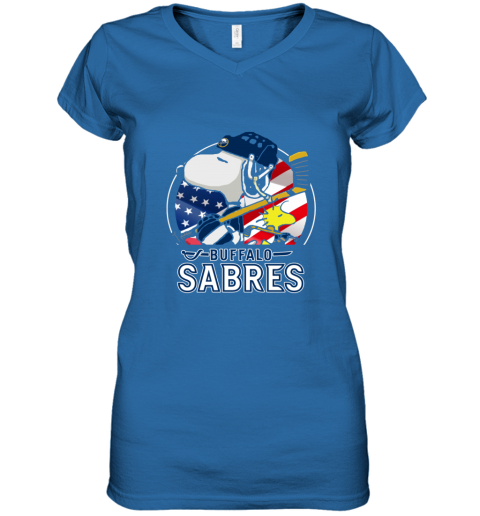 bv7a buffalo sabres ice hockey snoopy and woodstock nhl women v neck t shirt 39 front royal
