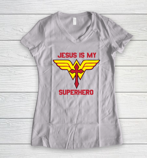 Jesus is my Superhero Christian Women's V-Neck T-Shirt
