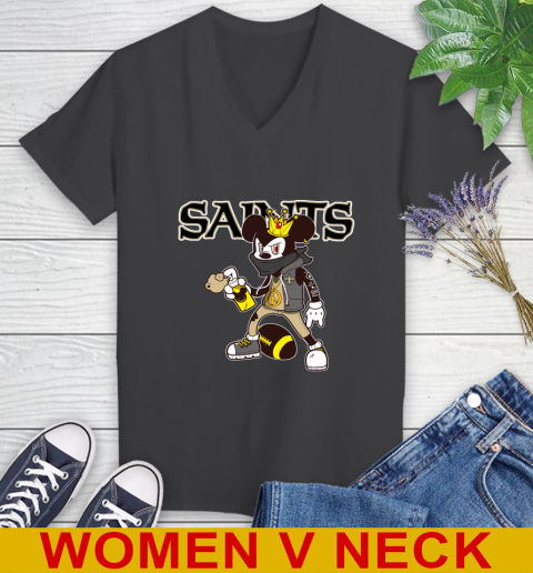 New Orleans Saints NFL Football Mickey Peace Sign Sports Women's V-Neck T-Shirt 9