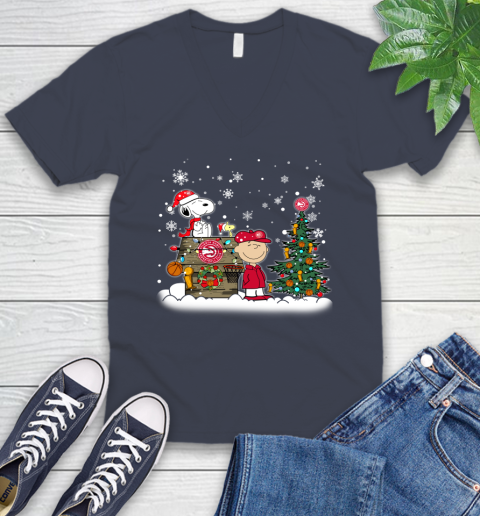 Atlanta Hawks NBA Basketball Christmas The Peanuts Movie Snoopy V-Neck T-Shirt 8