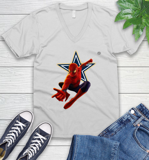 NFL Spider Man Avengers Endgame Football Dallas Cowboys V-Neck T-Shirt