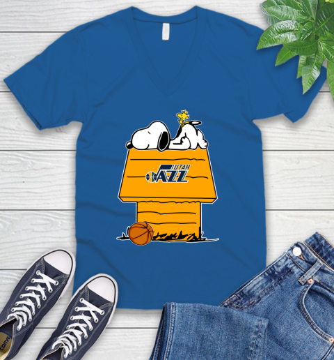 Utah Jazz NBA Basketball Snoopy Woodstock The Peanuts Movie V-Neck T-Shirt 6