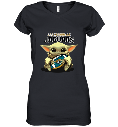 Baby Yoda Loves The Jacksonville Jaguars Star Wars NFL Women's V-Neck T-Shirt