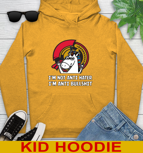 Ottawa Senators NHL Hockey Unicorn I'm Not Anti Hater I'm Anti Bullshit Youth Hoodie 3