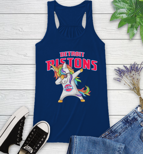 Detroit Pistons NBA Basketball Funny Unicorn Dabbing Sports Racerback Tank 9