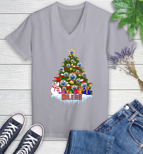 Edmonton Oilers Merry Christmas NHL Hockey Sports Women's V-Neck T-Shirt 4