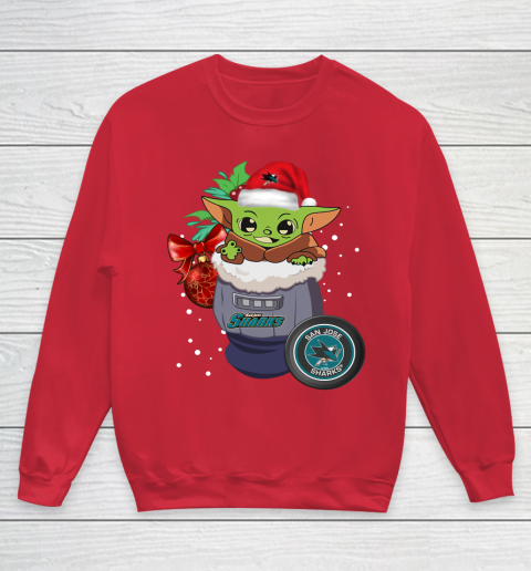 San Jose Sharks Christmas Baby Yoda Star Wars Funny Happy NHL Youth Sweatshirt 9
