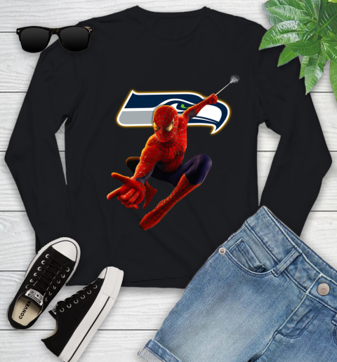 NFL Spider Man Avengers Endgame Football Seattle Seahawks Youth Long Sleeve 2