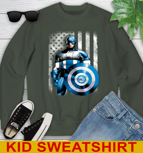 Philadelphia 76ers NBA Basketball Captain America Marvel Avengers American Flag Shirt Youth Sweatshirt 8