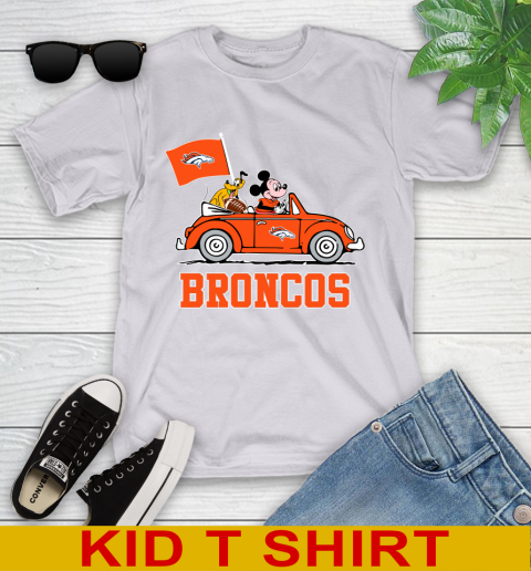 NFL Football Denver Broncos Pluto Mickey Driving Disney Shirt Youth T-Shirt 5