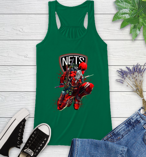 NBA Deadpool Marvel Comics Sports Basketball Brooklyn Nets Racerback Tank 7