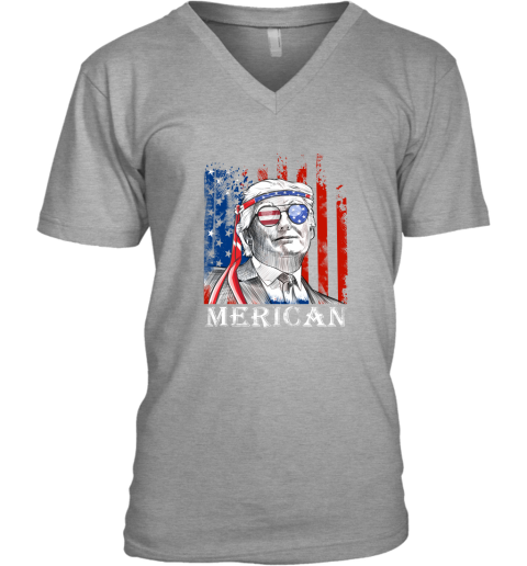 vjuw merica donald trump 4th of july american flag shirts v neck unisex 8 front sport grey