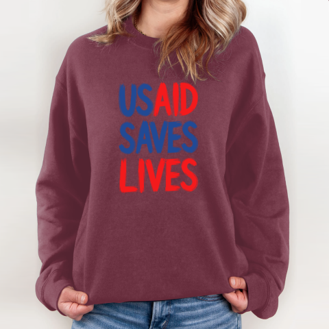 zrxm usaid saves lives sweatshirt 35 front maroon