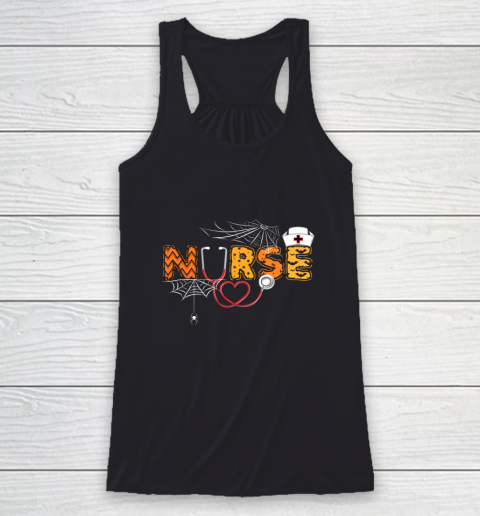 Nurse Halloween Shirt Gift With Pumpkin Boo Spider Witch Hat Racerback Tank