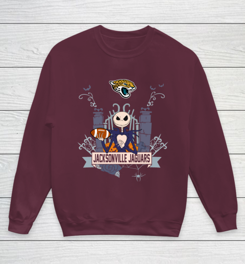 NFL Jacksonville Jaguars Football Jack Skellington Halloween Youth Sweatshirt 4