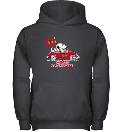 Snoopy And Woodstock Ride The Chicago Blackhawks Car NHL Youth Hoodie