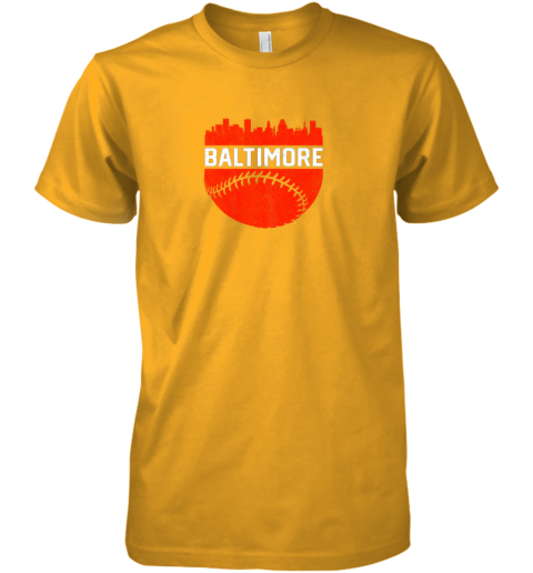 tzyl vintage downtown baltimore maryland skyline baseball premium guys tee 5 front gold