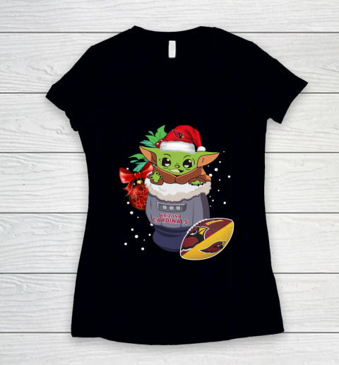 Arizona Cardinals Christmas Baby Yoda Star Wars Funny Happy NFL Women's V-Neck T-Shirt