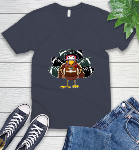 New York Jets Turkey Thanksgiving Day V-Neck T-Shirt 9