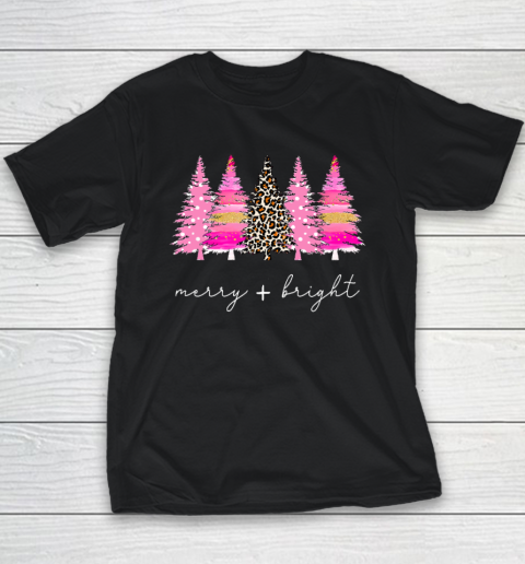 Merry and Bright Shirt Leopard Christmas Tree Christmas Costume Youth T-Shirt
