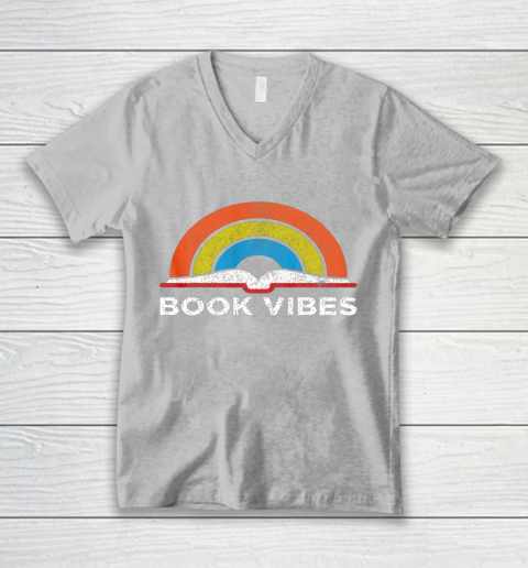 Reading Rainbow t shirt Vintage Retro Book Vibes Rainbow Gift for Reading Lovers V-Neck T-Shirt 3