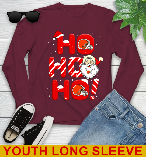 Cleveland Browns NFL Football Ho Ho Ho Santa Claus Merry Christmas Shirt Youth Long Sleeve 6