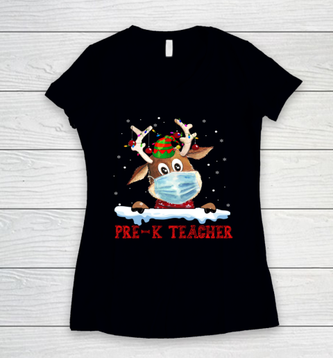 Merry Christmas Pre K Teacher Reindeer Women's V-Neck T-Shirt