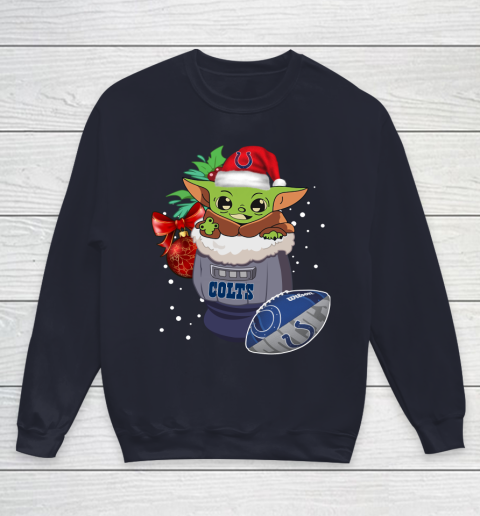 Indianapolis Colts Christmas Baby Yoda Star Wars Funny Happy NFL Youth Sweatshirt 3