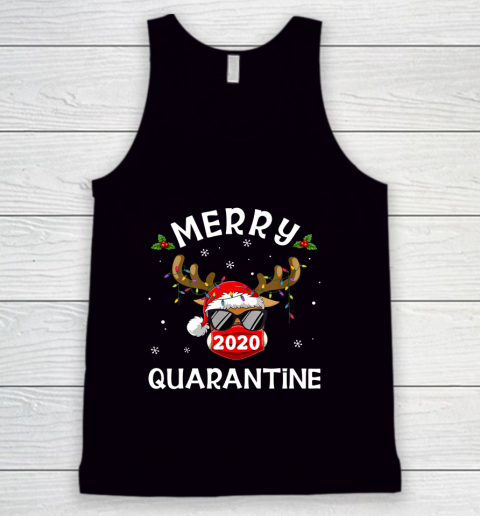 Merry Quarantine Christmas 2020 Reindeer Mask Family Pajamas Tank Top