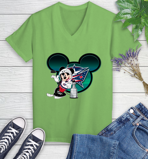 NHL Columbus Blue Jackets Stanley Cup Mickey Mouse Disney Hockey T Shirt Women's V-Neck T-Shirt 11