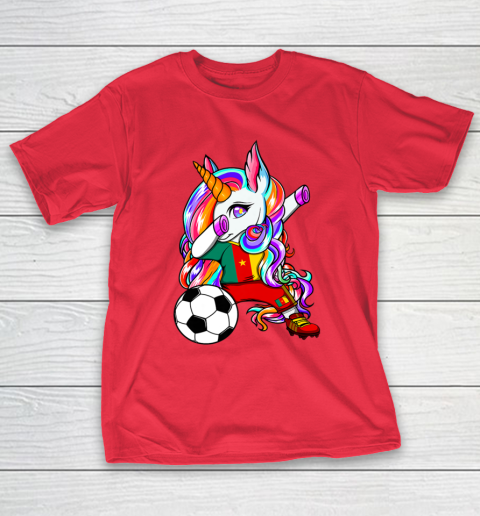 Dabbing Unicorn Cameroon Soccer Fans Jersey Flag Football T-Shirt 22