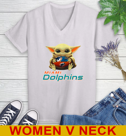 NFL Football Miami Dolphins Baby Yoda Star Wars Shirt Women's V-Neck T-Shirt