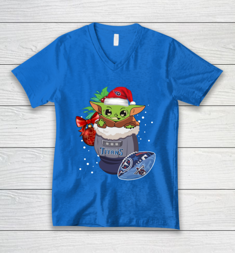 Tennessee Titans Christmas Baby Yoda Star Wars Funny Happy NFL V-Neck T-Shirt 6