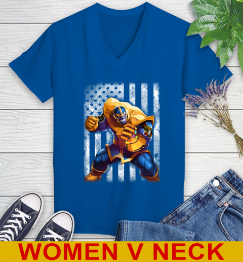 NHL Hockey Ottawa Senators Thanos Marvel American Flag Shirt Women's V-Neck T-Shirt 9