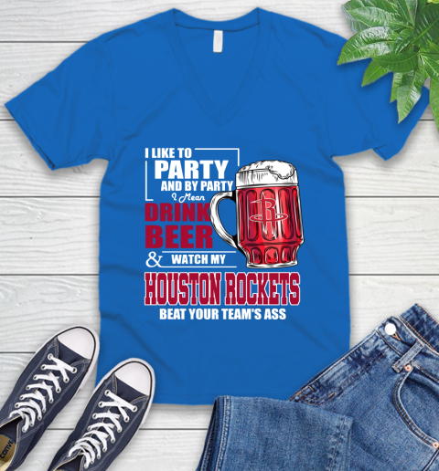NBA Drink Beer and Watch My Houston Rockets Beat Your Team's Ass Basketball V-Neck T-Shirt 5