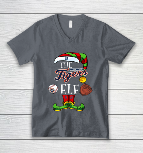 Detroit Tigers Christmas ELF Funny MLB V-Neck T-Shirt 4