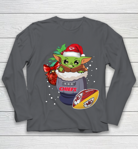 Kansas City Chiefs Christmas Baby Yoda Star Wars Funny Happy NFL Youth Long Sleeve 8