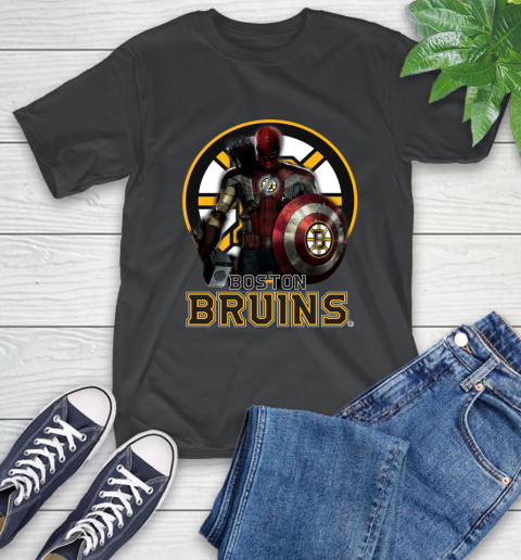 NHL Captain America Thor Spider Man Hawkeye Avengers Endgame Hockey Boston Bruins T-Shirt 2