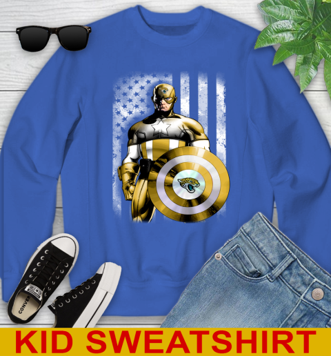 Jacksonville Jaguars NFL Football Captain America Marvel Avengers American Flag Shirt Youth Sweatshirt 6