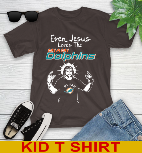 Miami Dolphins NFL Football Even Jesus Loves The Dolphins Shirt Youth T-Shirt - Image 7