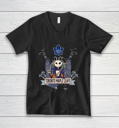 NHL Toronto Maple Leafs Hockey Jack Skellington Halloween V-Neck T-Shirt