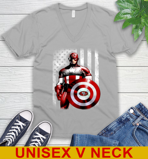 San Francisco 49ers NFL Football Captain America Marvel Avengers American Flag Shirt V-Neck T-Shirt 3