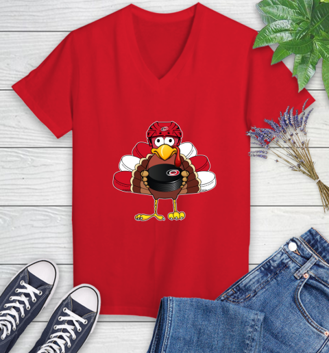 Carolina Hurricanes Turkey Thanksgiving Day Women's V-Neck T-Shirt 12
