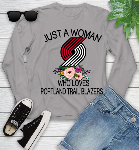 NBA Just A Woman Who Loves Portland Trail Blazers Basketball Sports Youth Long Sleeve 3