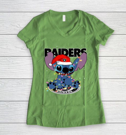 Oakland Raiders NFL Football noel stitch Christmas Women's V-Neck T-Shirt 5