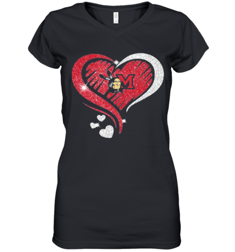 Love Miami Redhawks Hears Diamond Logo Women's V-Neck T-Shirt