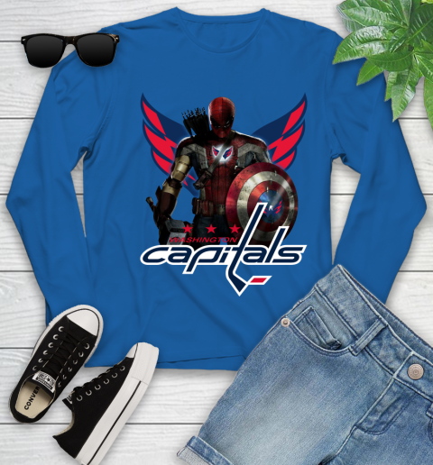 NHL Captain America Thor Spider Man Hawkeye Avengers Endgame Hockey Washington Capitals Youth Long Sleeve 9