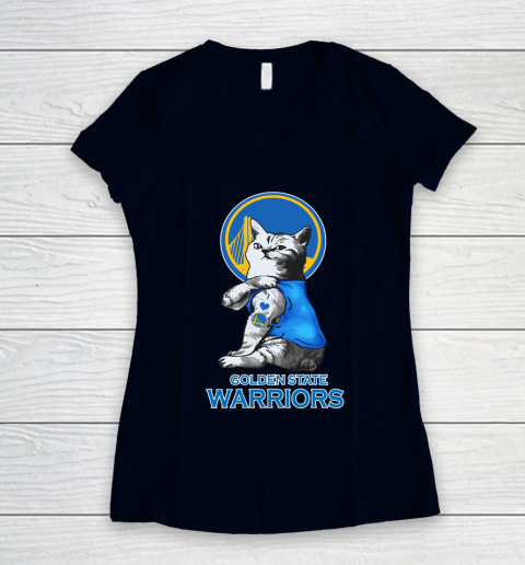 NBA Basketball My Cat Loves Golden State Warriors Women's V-Neck T-Shirt 2