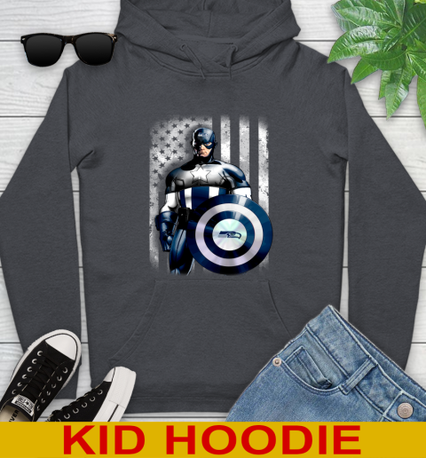 Seattle Seahawks NFL Football Captain America Marvel Avengers American Flag Shirt Youth Hoodie 9
