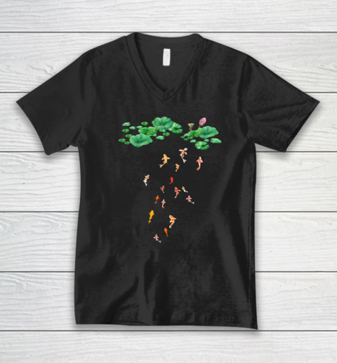 Watercolor Japanese Koi Fish Goldfish Lily Pad Lotus Leaf Shirt V-Neck T-Shirt